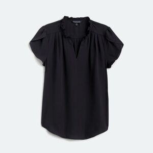 41 Hawthorn Black Ruffle-Trim V-Neck Short Sleeve Blouse